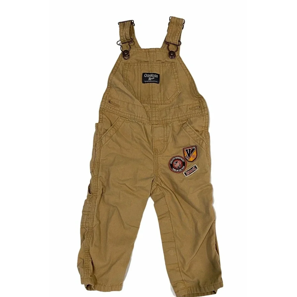 Osh Kosh B'Gosh Kids Toddler Dark Brown Overall Bib 12 mos Sports Athletic Patch